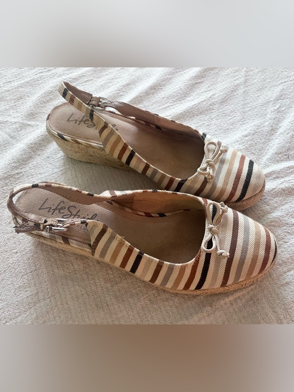 LifeStride Velocity 2.0 Slingback Espadrille Comfort Striped Wedge Sandal Sz 8.5